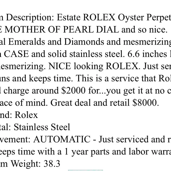 Authentic and genuine ROLEX with all genuine EMERALDS and DIAMONDS surrounding. - Picture 7 of 8